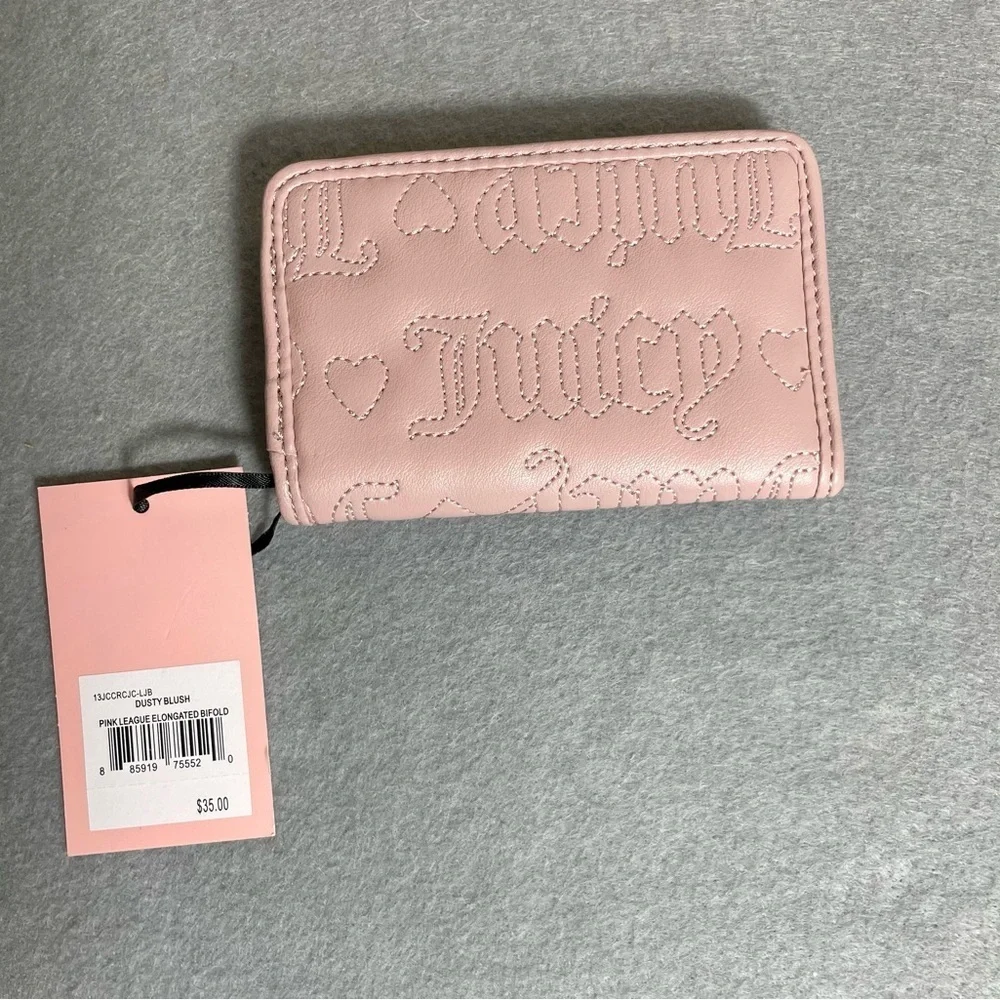 Juicy Couture Dusty Blush Pink Bifold Wallet Elongated Faux Leather NWT - Picture 2 of 5